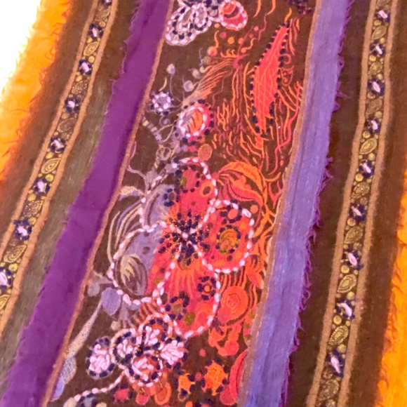 Boho Chic Soft Wool Embroidered Artisan Fringe Scarf Wrap Colorful Festival - Picture 6 of 11